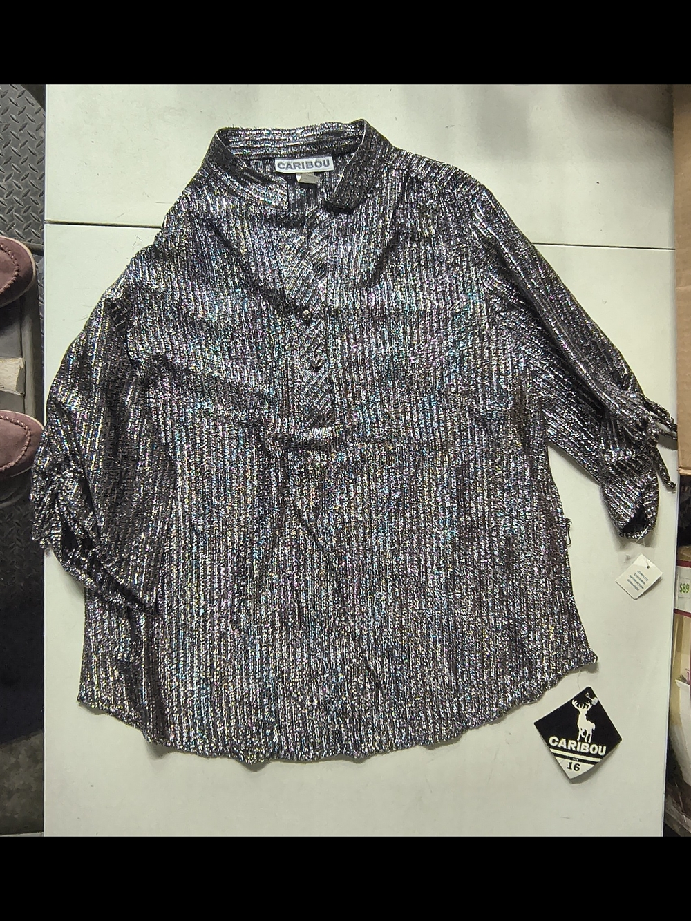 Vintage Caribou Metallic Ribbed Blouse in Iridescent Black Missing The Belt